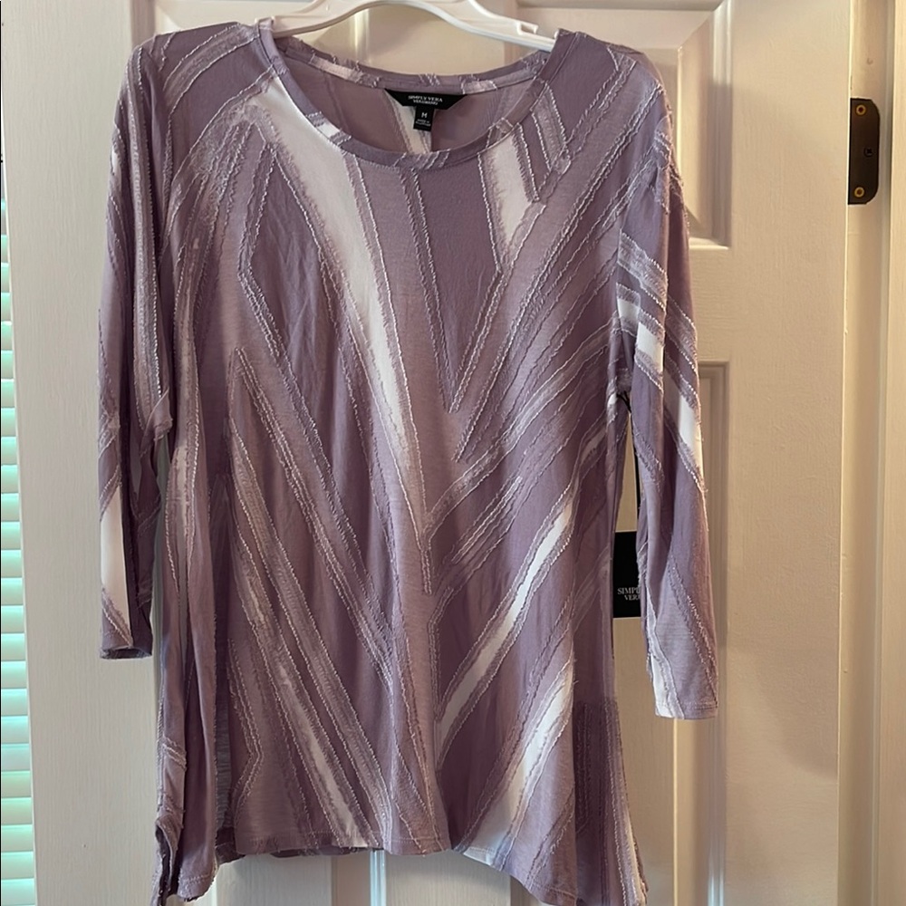 Simply Vera Vera Wang Purple and White Long Sleeve Top